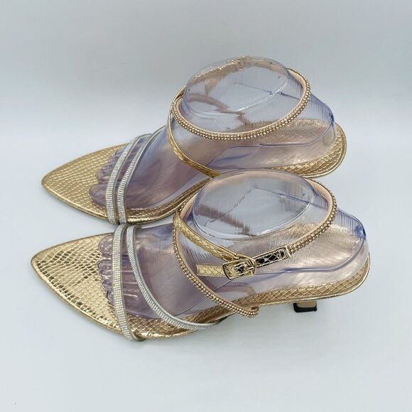 Heels Womens Size 10 Sandals Strappy Rhinestones Metallic Ankle Strap Cute Shiny - Picture 6 of 13